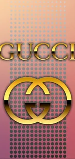 Gucci logo mobile wallpaper with dots and gradient design.