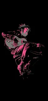 Dark silhouette of a guitarist with pink accents, creating a vibrant artistic effect.