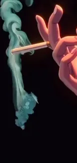 Hand holding cigarette with smoke in artistic style.