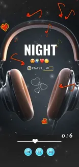 Headphones with night vibes and music notes.