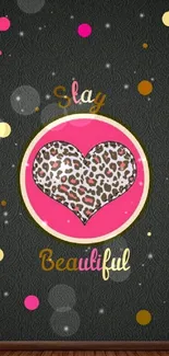 Stylish wallpaper with leopard print heart and vibrant pink accents.