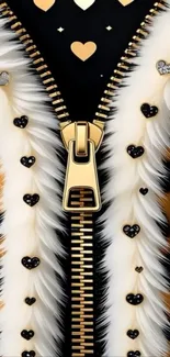 Chic heart-patterned zipper wallpaper with faux fur design.