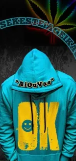 Vibrant streetwear art wallpaper with a blue hoodie design.