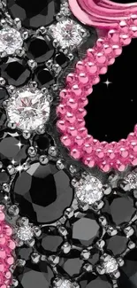 Intricate pink and black jeweled phone wallpaper.