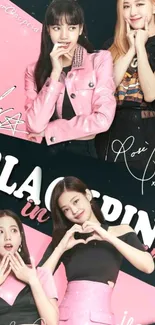 K-Pop stars black and pink themed wallpaper.