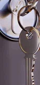 Sleek key and lock in metallic design wallpaper.