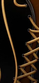 Wallpaper with stylish leather lace pattern in black and brown.