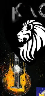 Lion and guitar mobile wallpaper with bold black design.