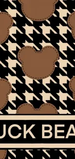 Chic bear pattern wallpaper with houndstooth design.