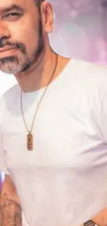 Stylish man wearing a white t-shirt with necklace.