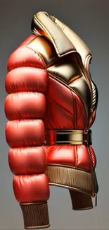 Artistic metallic red jacket on display.