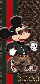 Mickey Mouse with designer style on brown background.