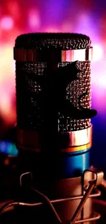 Microphone with vibrant background lighting.