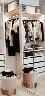 Sleek modern wardrobe with open display and white minimalist design.