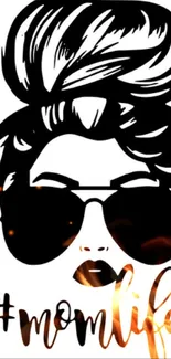 Stylish 'Mom Life' wallpaper with black and white design featuring sunglasses.