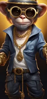 Cool monkey with gold accessories wallpaper.