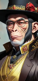 Stylish monkey in regal attire with a hat and intricate decorations.