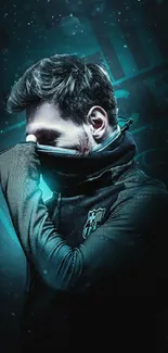 Moody silhouette wallpaper with a dark teal background and stylish design.