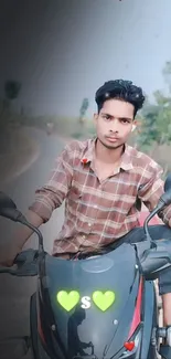 Young man on motorcycle scenic road