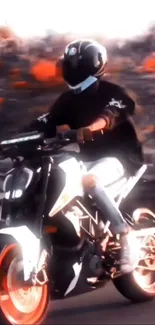 Rider on a motorcycle in dynamic motion with cool visual effects.