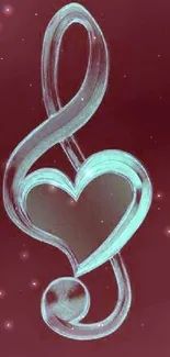 Musical note heart design on maroon background.