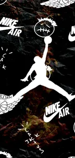 Nike Air Jordan wallpaper with stylish silhouette and logos on black background.