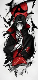 Anime ninja character in red and black design wallpaper.