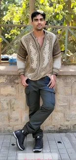 Casual outdoor fashion with earthy tones