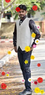 Fashionable young man standing outdoors.