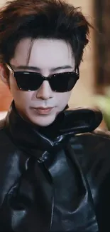 Person in black leather with sunglasses, stylish and modern aesthetic.