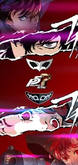 Dynamic Persona 5 wallpaper with bold reds and iconic characters.