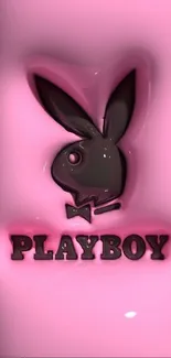 Glossy pink bunny wallpaper with stylish branding.