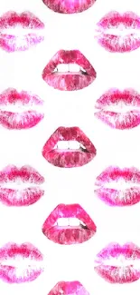 Chic pink lips pattern on a white background wallpaper.