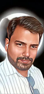 Digital painting of a man with stylish features and dark background.