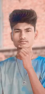 Stylish young man in blue shirt portrait