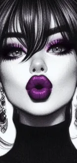 Artistic portrait wallpaper with bold makeup and earrings.