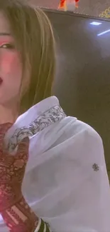 Portrait of a stylish person with henna design