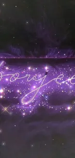 Purple wallpaper with sparkling boujee script and stars.