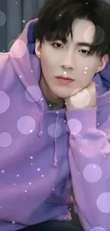 Stylish person in a purple hoodie, perfect for a phone wallpaper.