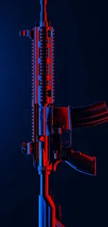 Mobile wallpaper with red and blue rifle art on dark background.