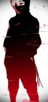 Anime silhouette with red shadow effects in artistic wallpaper.