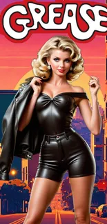 Stylish retro Grease wallpaper with vintage leather attire.