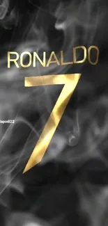 Elegant Ronaldo 7 in gold on black smoky background.