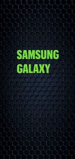 Samsung Galaxy wallpaper with hexagonal pattern and green text