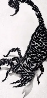 Intricate black scorpion art on a white background.