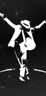 Silhouette of a dancer in white against a black starry background.