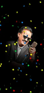 Stylish singer holding a mic on black background wallpaper.