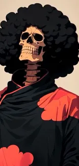 Anime skeleton with afro, elegant design.