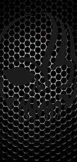 Dark skull wallpaper with honeycomb pattern in black design.