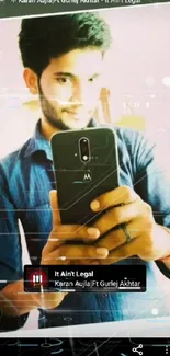 Stylish mirror selfie with a smartphone.